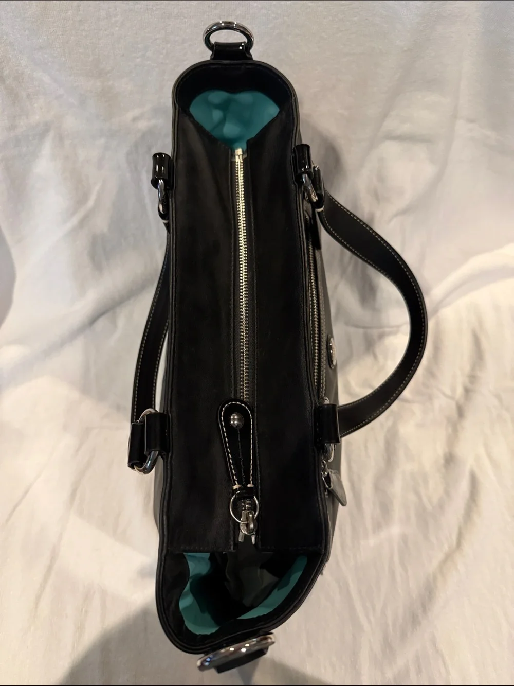 Coach Black Leather Satchel with Contrast White Stitching